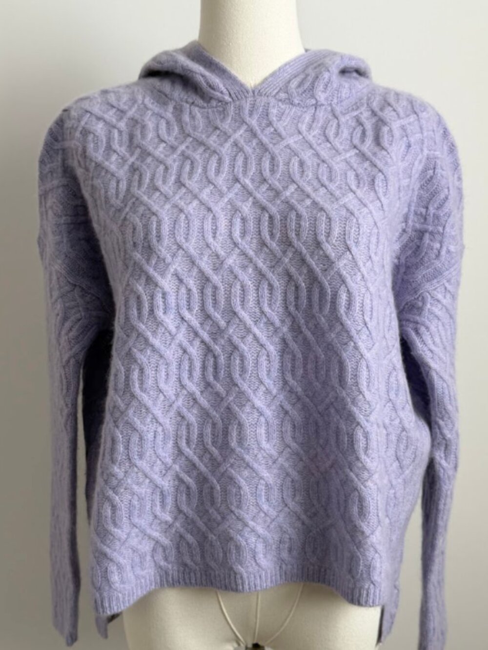AQUA Cashmere Lavender Purple Cable Knit Hoodie Sweater Size M